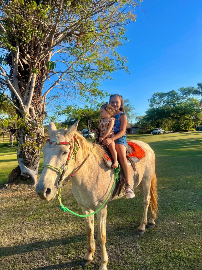 Criança passeando de cavalo.