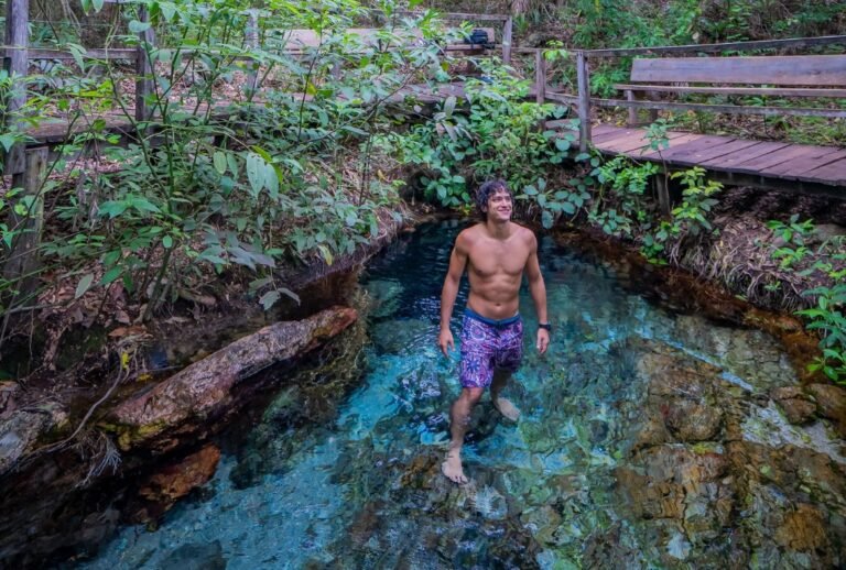 Vale a pena viajar para Bonito nas férias de julho? 3 Homem aproveitando a água cristalina de Bonito nas férias de julho.